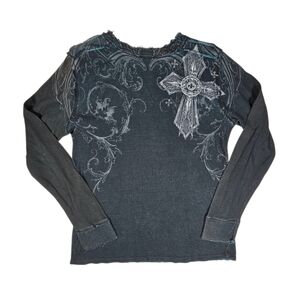 Vintage Y2K Affliction Long Sleeve Thermal Shirt Reversible Teal sz L made USA